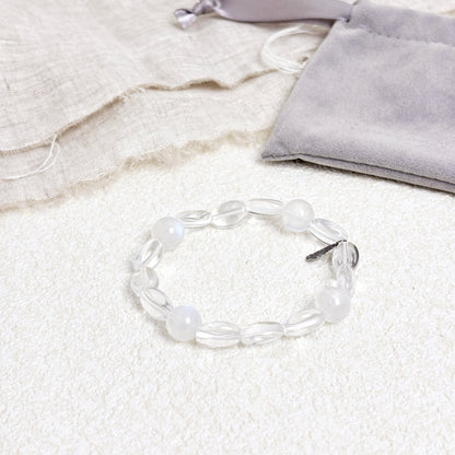 Moon Veil - White Moonstone & Clear Quartz Bracelet