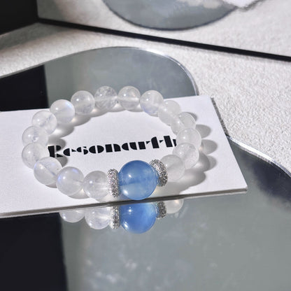Moon & Tide - Moonstone × Aquamarine × 925 Silver Bracelet