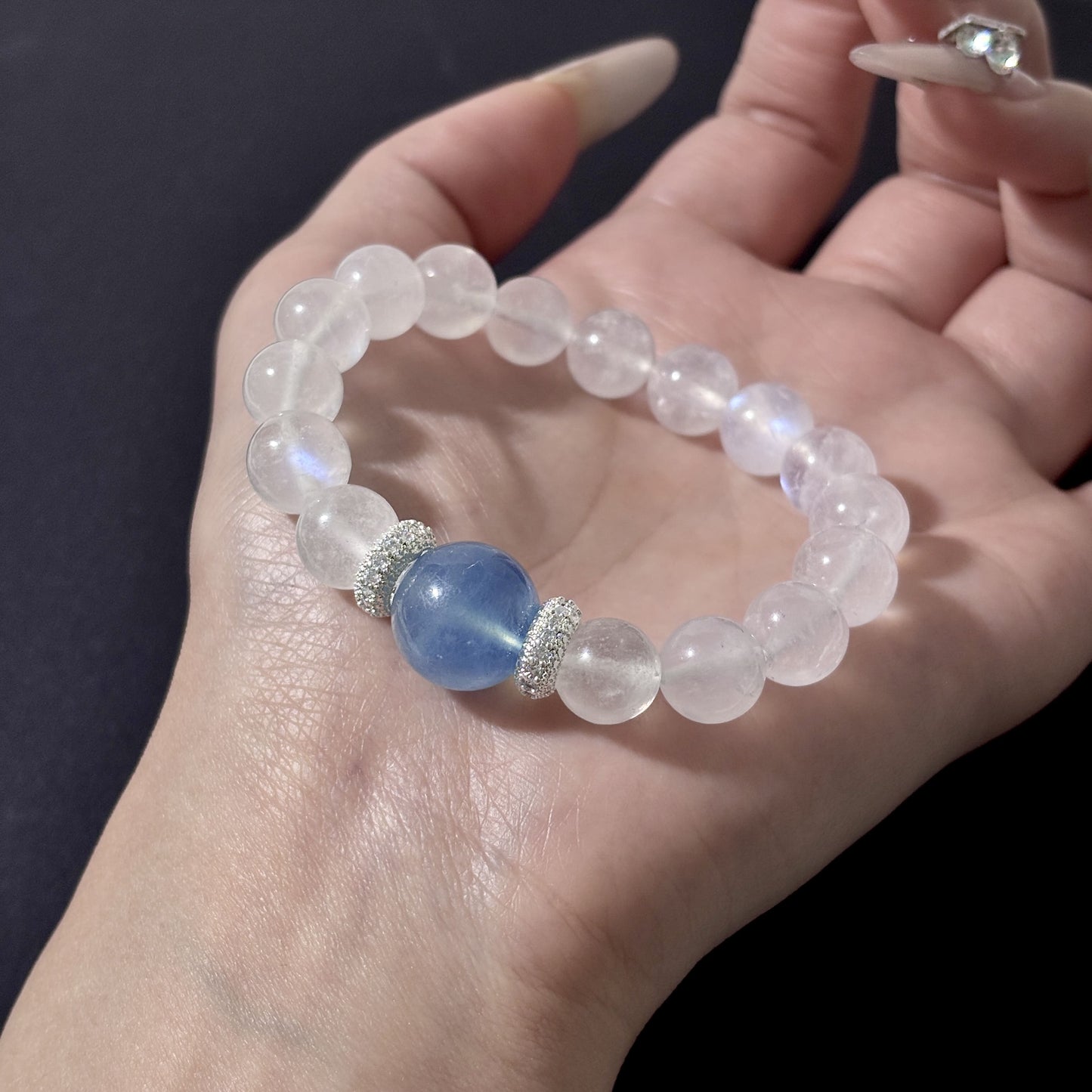 Moon & Tide - Moonstone × Aquamarine × 925 Silver Bracelet