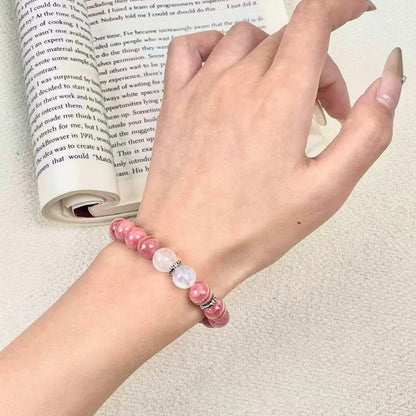 Moonborn Rose – Rhodochrosite × Moonstone × Silver Bracelet