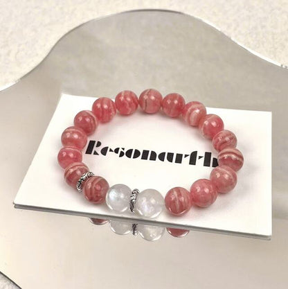 Moonborn Rose – Rhodochrosite × Moonstone × Silver Bracelet