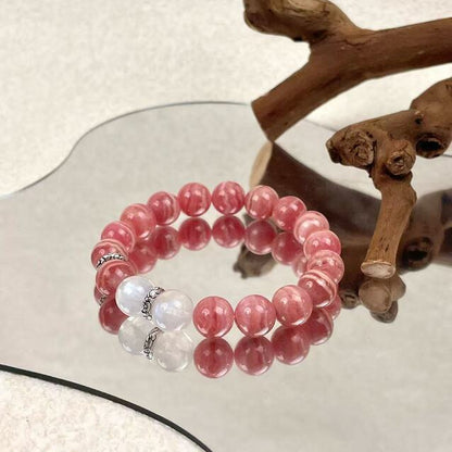 Moonborn Rose – Rhodochrosite × Moonstone × Silver Bracelet