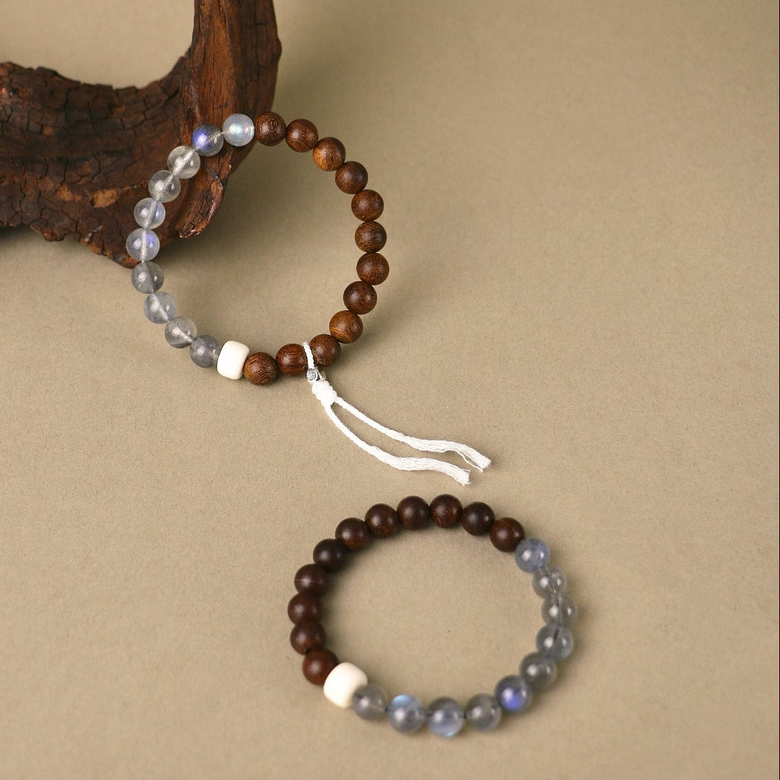 Moonwind Reverie - Labradorite, Sandalwood & Camel Bone Bracelet