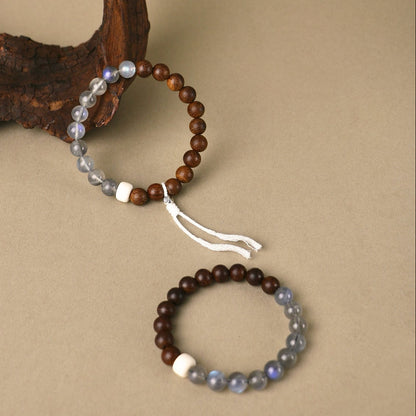 Moonwind Reverie - Labradorite, Sandalwood & Camel Bone Bracelet