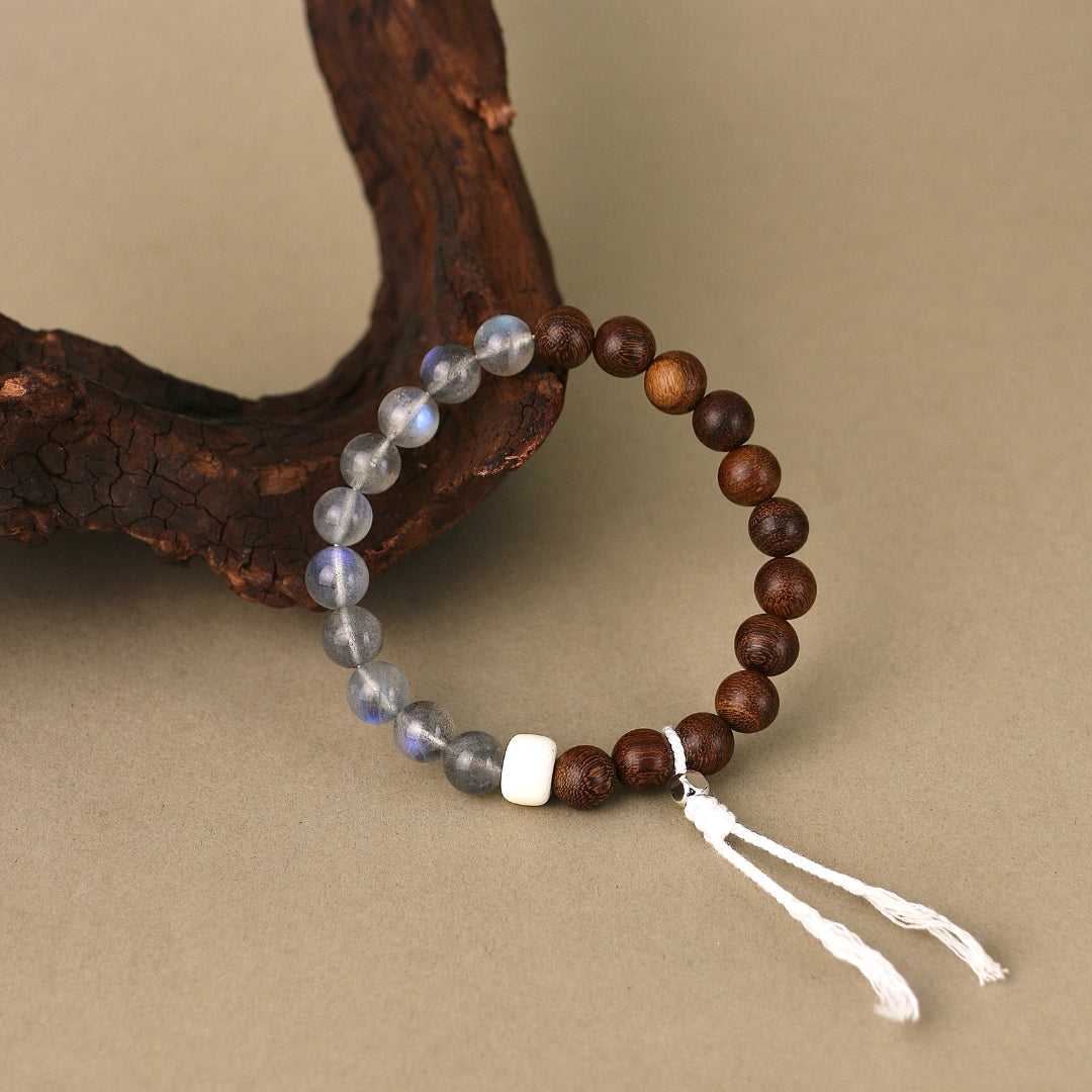 Moonwind Reverie - Labradorite, Sandalwood & Camel Bone Bracelet