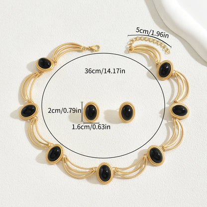 Noir Silk – Vintage Oval Gem Necklace & Earrings Set