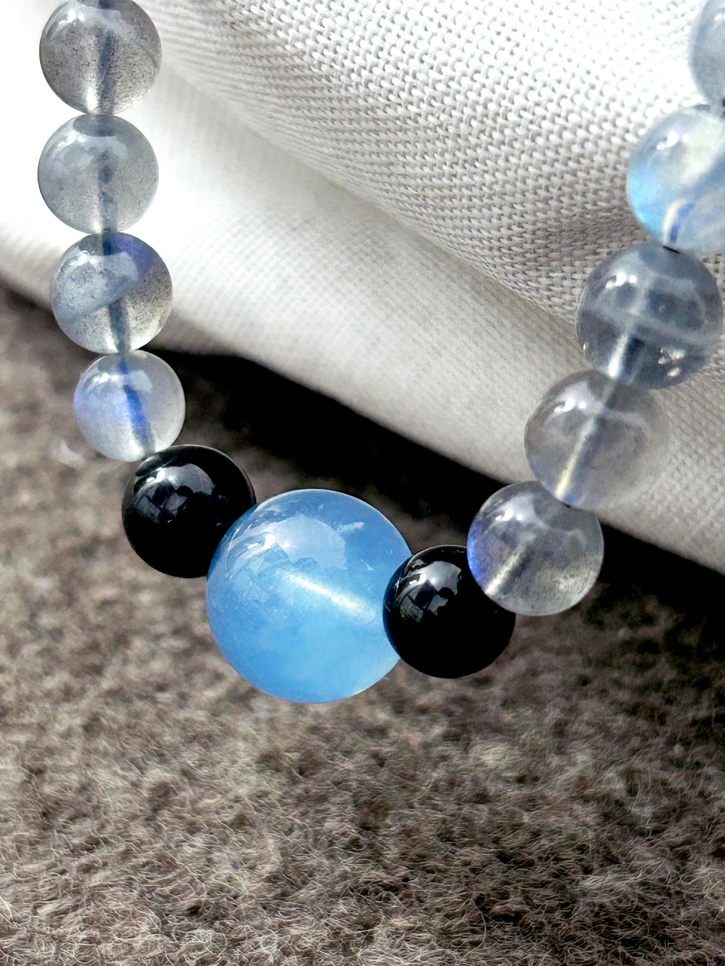 Ocean of Starlight – Labradorite, Aquamarine & Black Tourmaline Bracelet