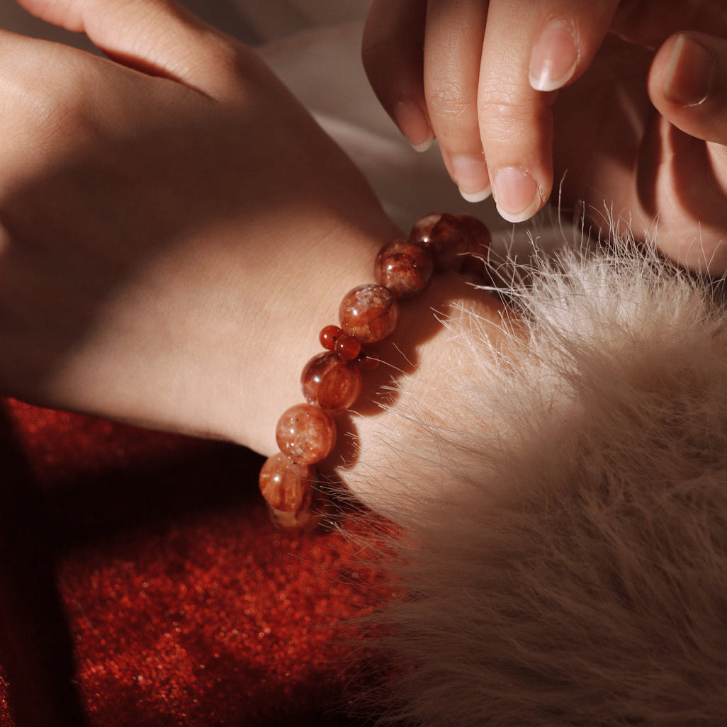 Rising in Red - Hematoid Quartz & Red Agate Bracelet