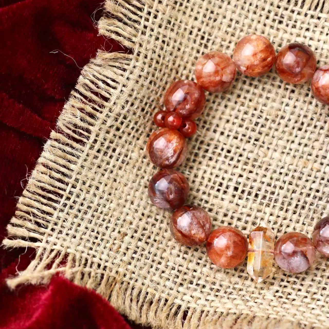 Rising in Red - Hematoid Quartz & Red Agate Bracelet