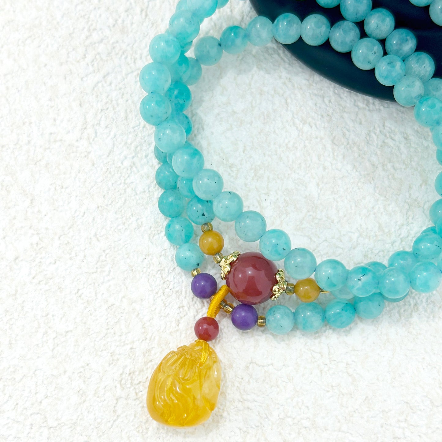 Sea After Rain – Amazonite, Red Agate, Amber & Lepidolite Bracelet