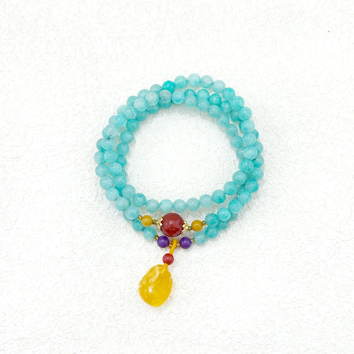 Sea After Rain – Amazonite, Red Agate, Amber & Lepidolite Bracelet