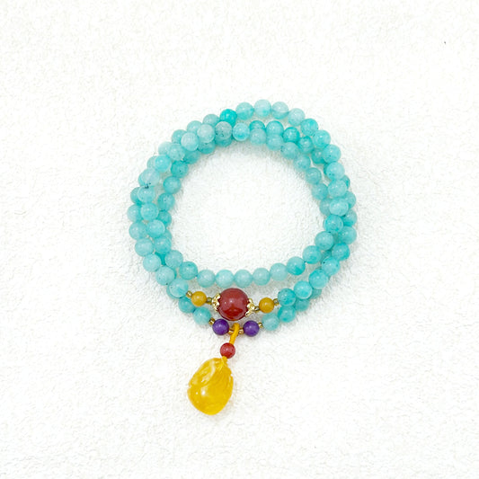Sea After Rain – Amazonite, Red Agate, Amber & Lepidolite Bracelet