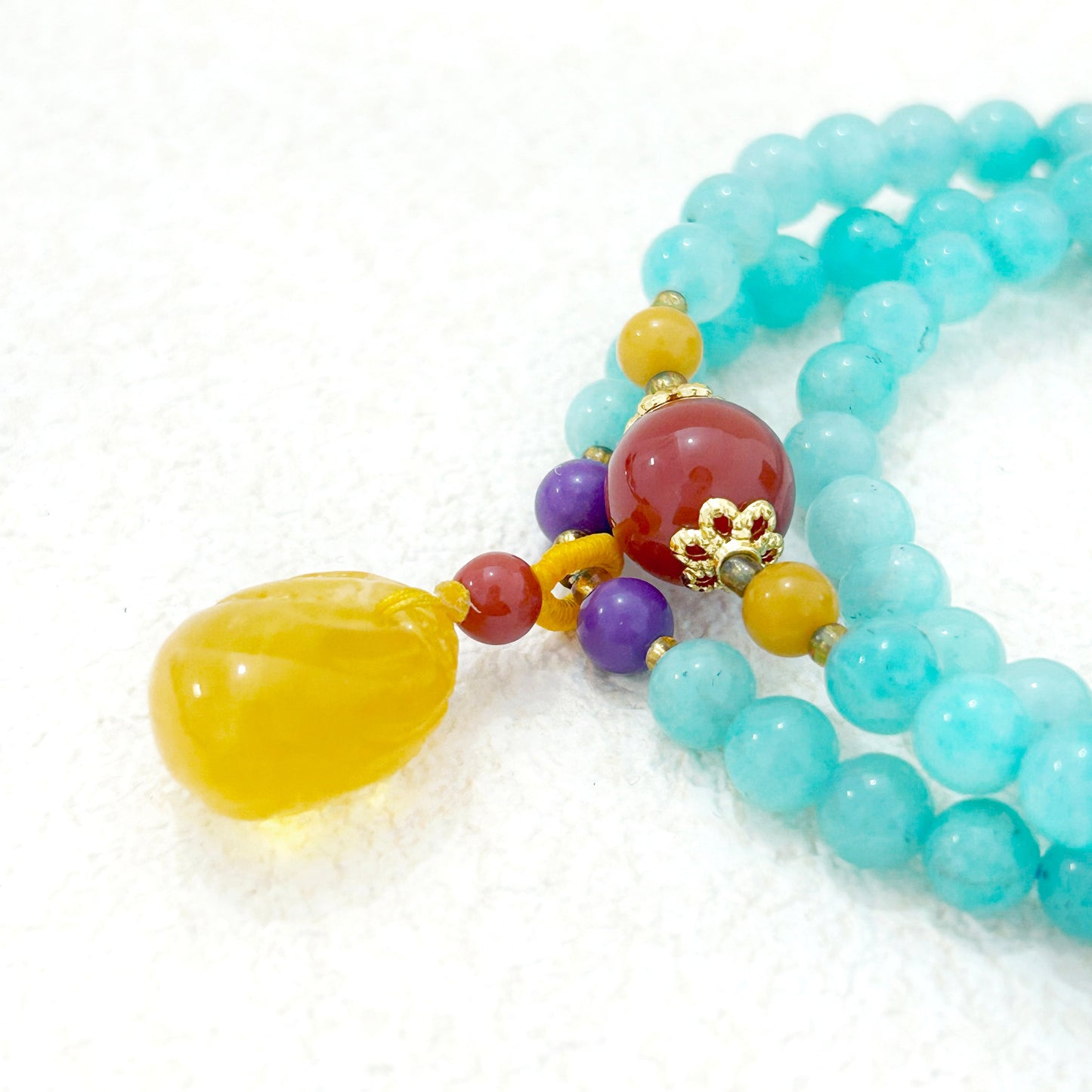 Sea After Rain – Amazonite, Red Agate, Amber & Lepidolite Bracelet
