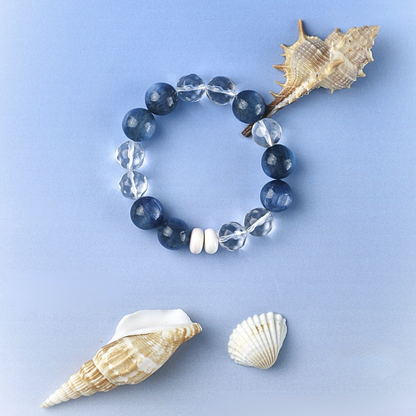 Sea Salt - Faceted Clear Quartz Beads, Kyanite & Shell Bracelet