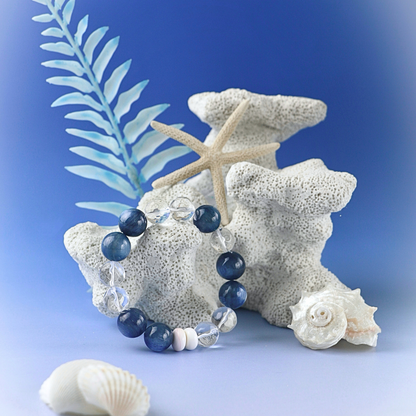 Sea Salt - Faceted Clear Quartz Beads, Kyanite & Shell Bracelet