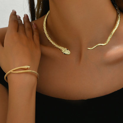 Serpent Gleam – Snake Necklace & Bracelet Set