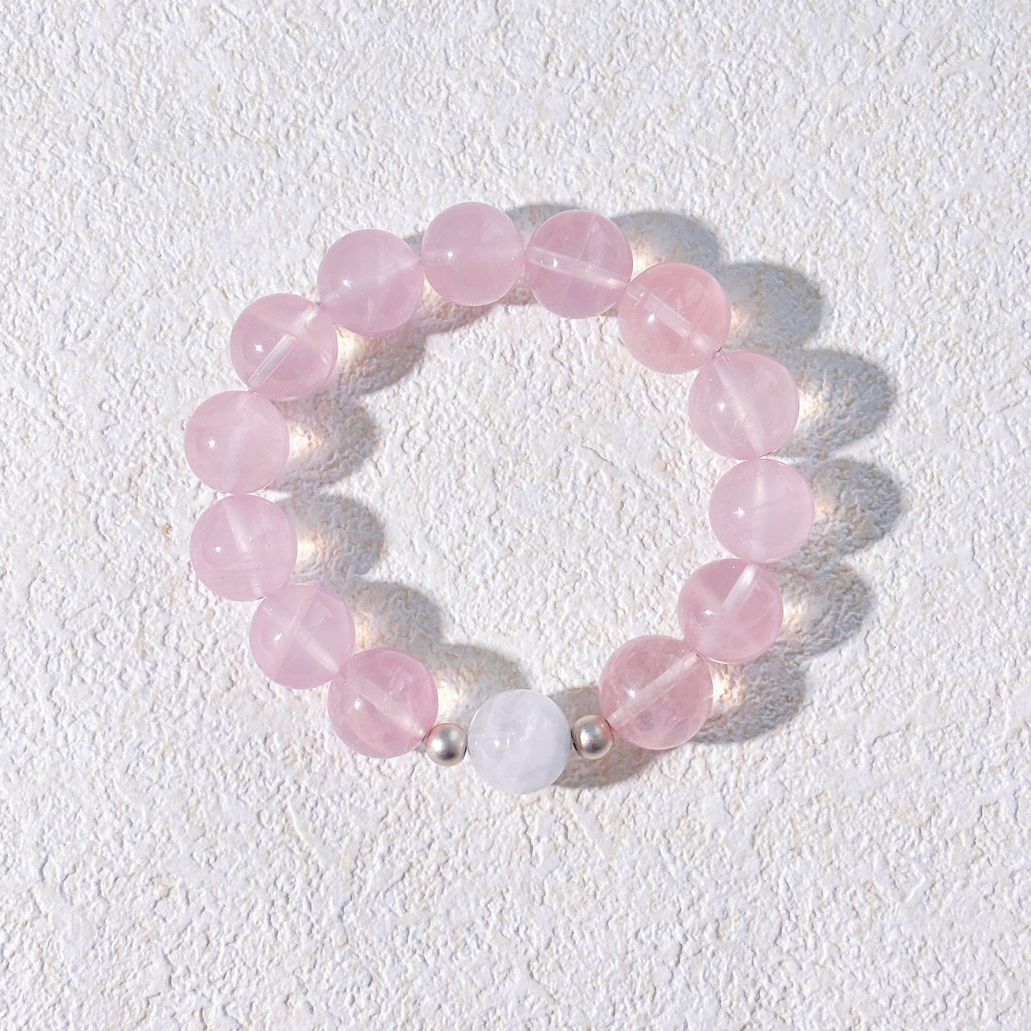 Silent Snow Heart - Rose Quartz & Snowflake Phantom Quartz Bracelet