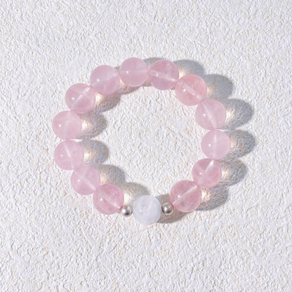 Silent Snow Heart - Rose Quartz & Snowflake Phantom Quartz Bracelet