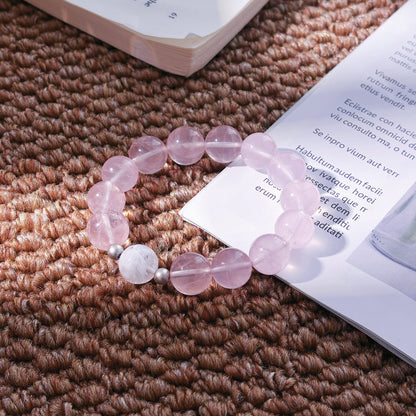 Silent Snow Heart - Rose Quartz & Snowflake Phantom Quartz Bracelet