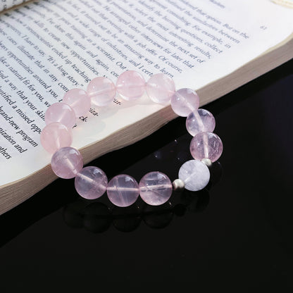 Silent Snow Heart - Rose Quartz & Snowflake Phantom Quartz Bracelet