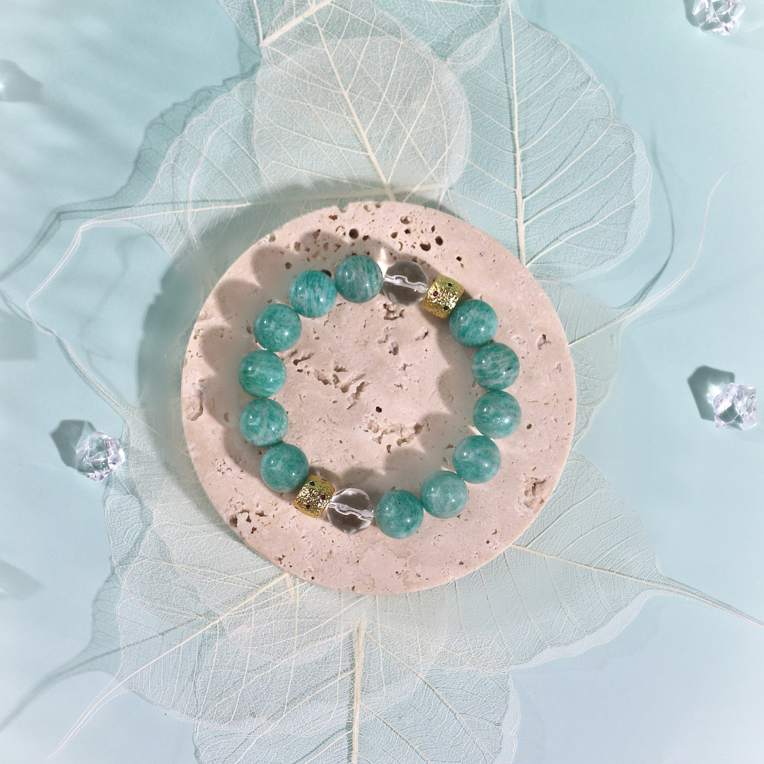 Skyline - Amazonite & Faceted Clear Quartz Beads Bracelet