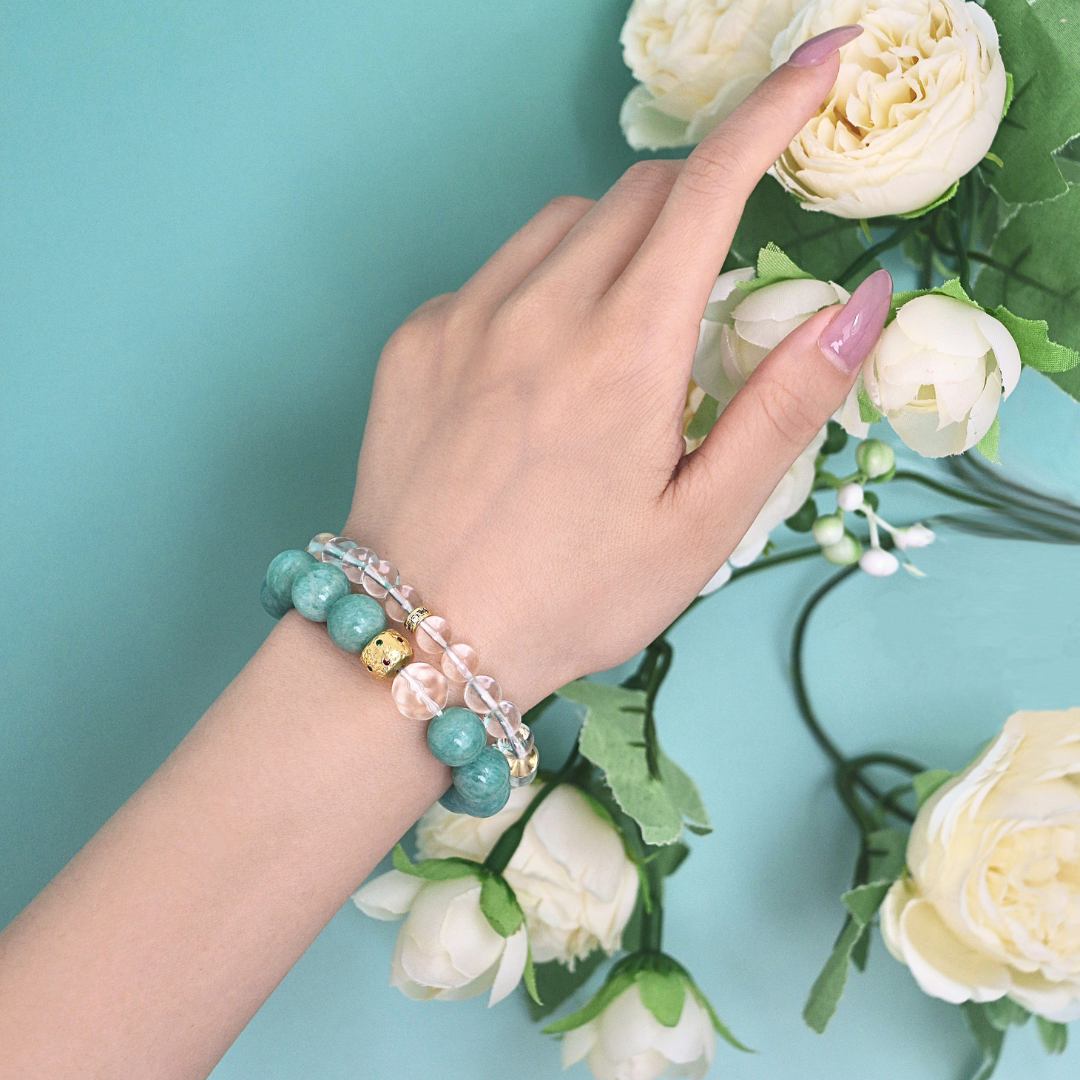 Skyline - Amazonite & Faceted Clear Quartz Beads Bracelet