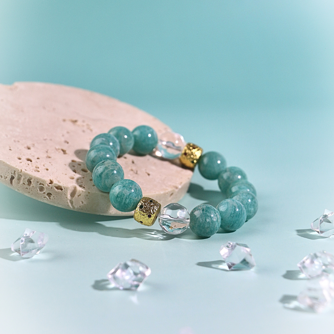 Skyline - Amazonite & Faceted Clear Quartz Beads Bracelet