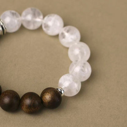 Snowveil Serenity - Snowflake Phantom Quartz & Sandalwood Bracelet