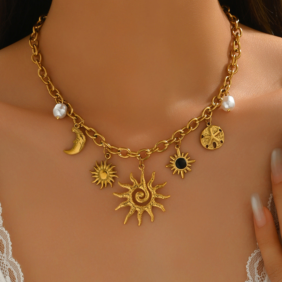 Solaris Charm – Radiant Sun & Moon Necklace