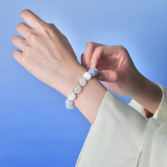 Spring - Blue Lace Agate & Snowflake Phantom Quartz Bracelet