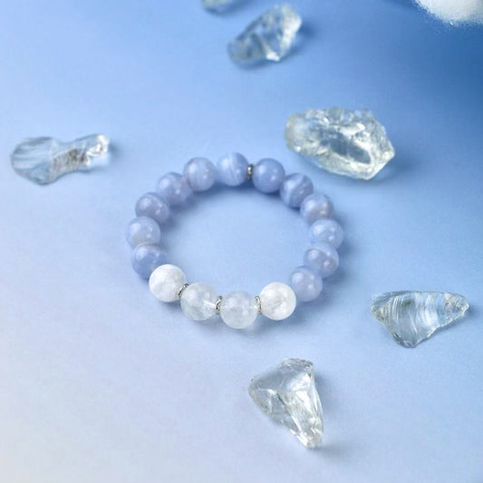 Spring - Blue Lace Agate & Snowflake Phantom Quartz Bracelet