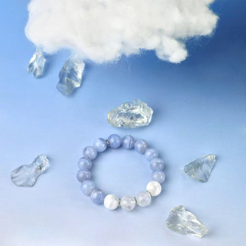 Spring - Blue Lace Agate & Snowflake Phantom Quartz Bracelet