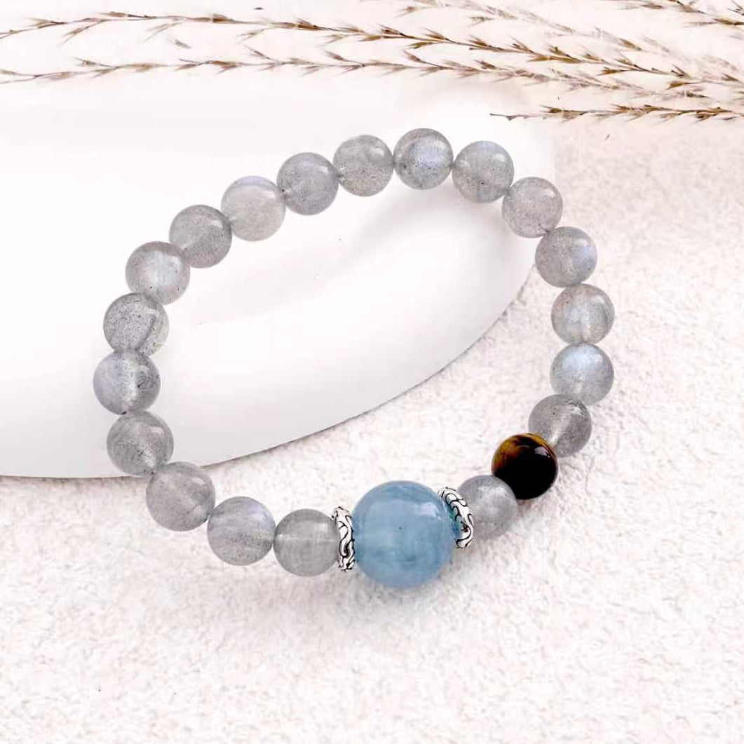 Tidal Glow – Labradorite, Aquamarine & Tiger's Eye Bracelet