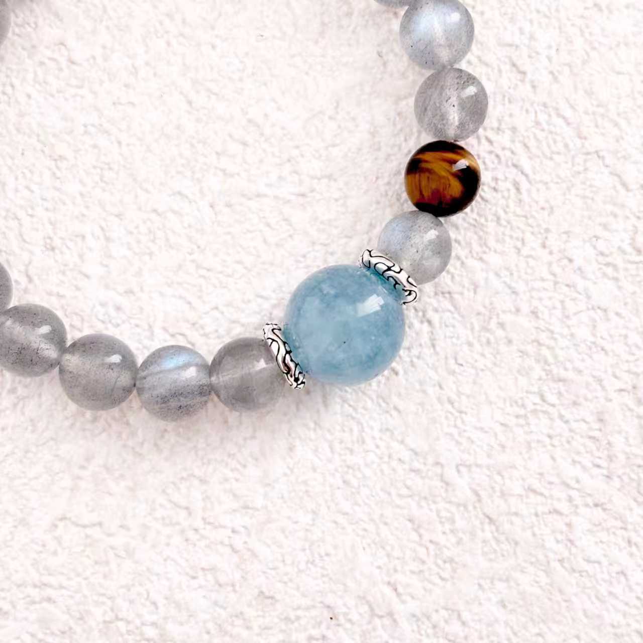 Tidal Glow – Labradorite, Aquamarine & Tiger's Eye Bracelet