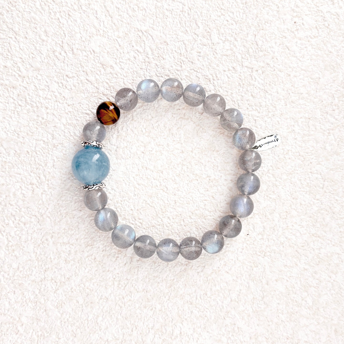 Tidal Glow – Labradorite, Aquamarine & Tiger's Eye Bracelet