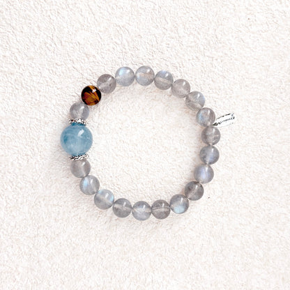 Tidal Glow – Labradorite, Aquamarine & Tiger's Eye Bracelet