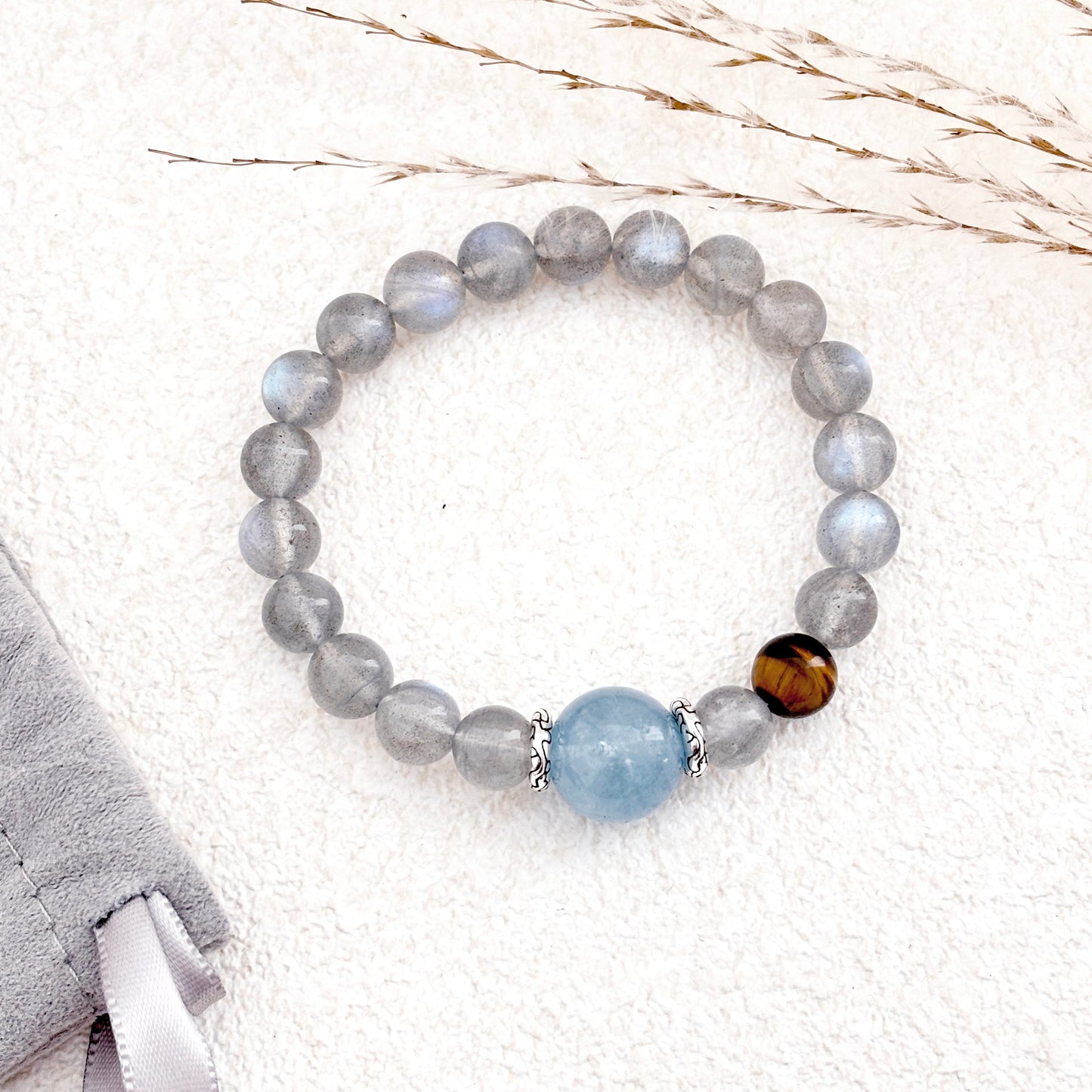 Tidal Glow – Labradorite, Aquamarine & Tiger's Eye Bracelet
