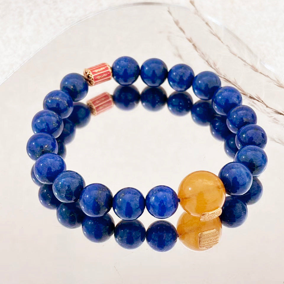 Tide Whisper – Lapis Lazuli & Amber Bracelet