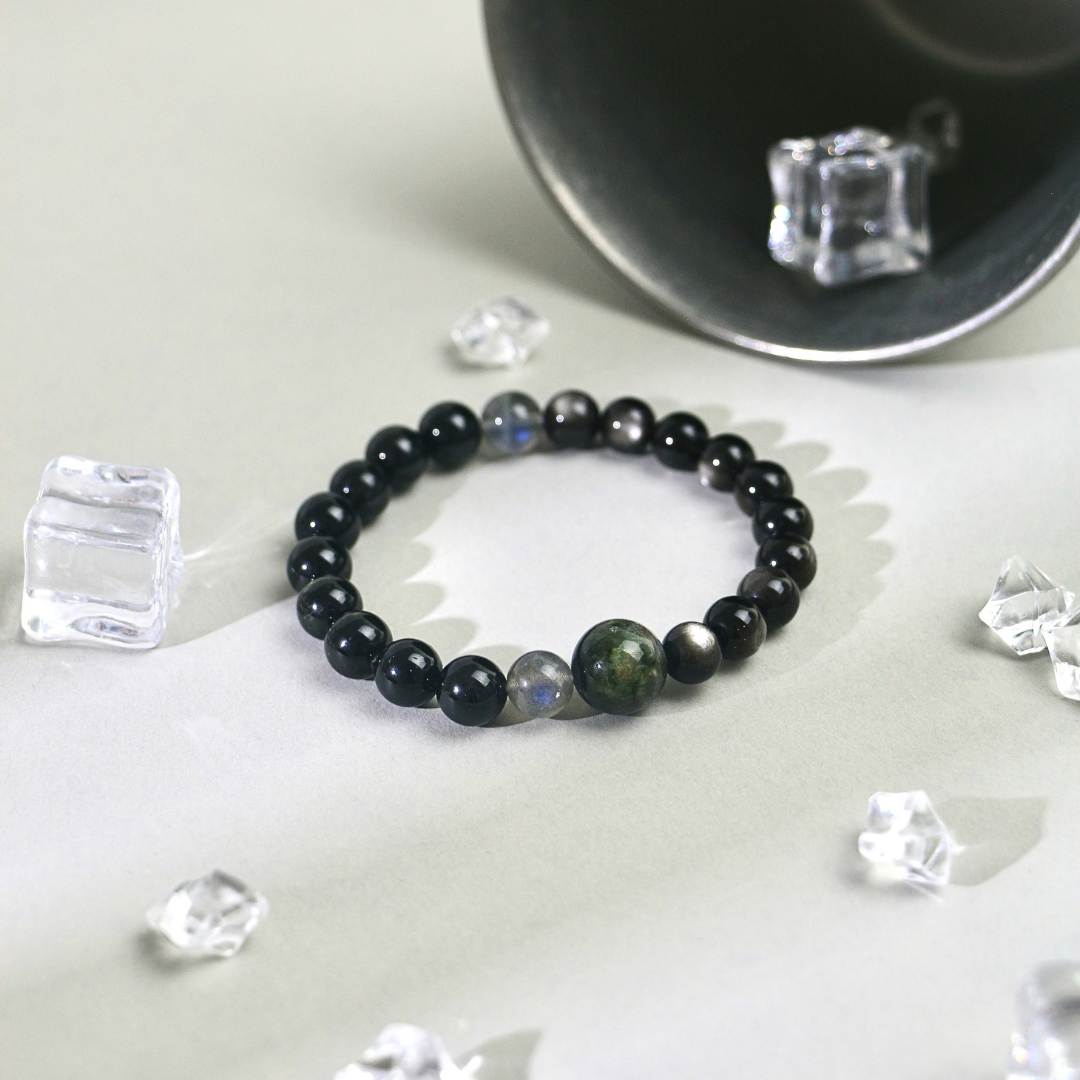 Twilight Surge - Cat's Eye Tourmaline, Labradorite, Silver Sheen Obsidian & Black Tourmaline Bracelet