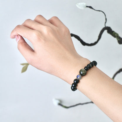 Twilight Surge - Cat's Eye Tourmaline, Labradorite, Silver Sheen Obsidian & Black Tourmaline Bracelet