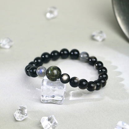 Twilight Surge - Cat's Eye Tourmaline, Labradorite, Silver Sheen Obsidian & Black Tourmaline Bracelet
