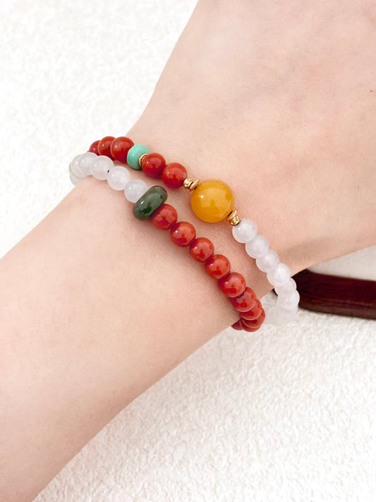 Veil of Sunset – Red agate & Jade Bracelet
