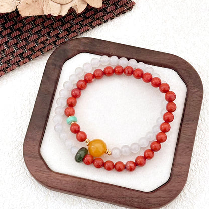 Veil of Sunset – Red agate & Jade Bracelet