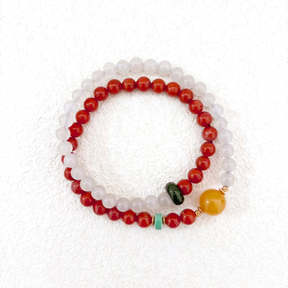 Veil of Sunset – Red agate & Jade Bracelet