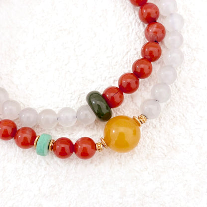 Veil of Sunset – Red agate & Jade Bracelet