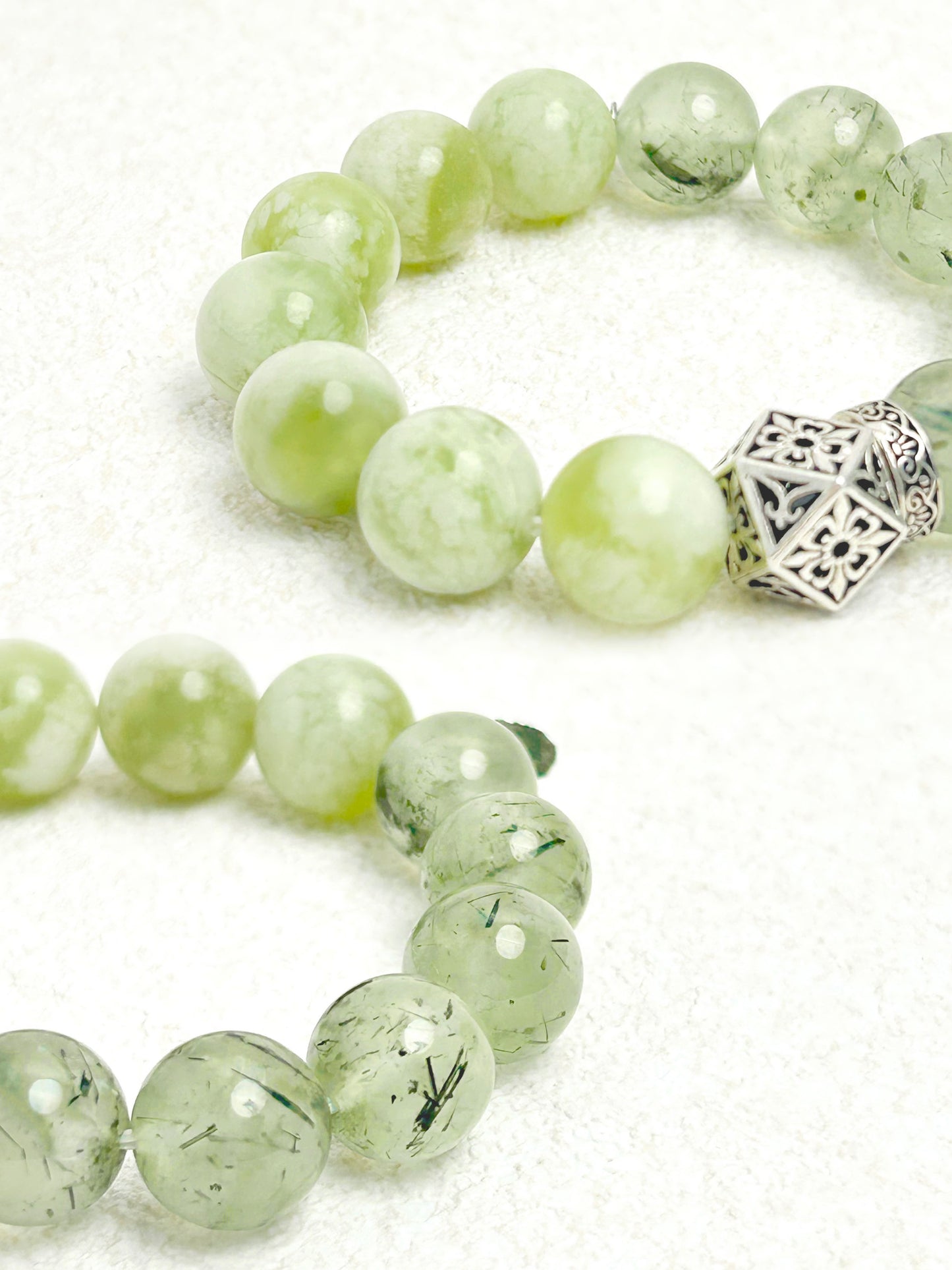 Verdant Veil - Serpentine jade & Prehnite Bracelet