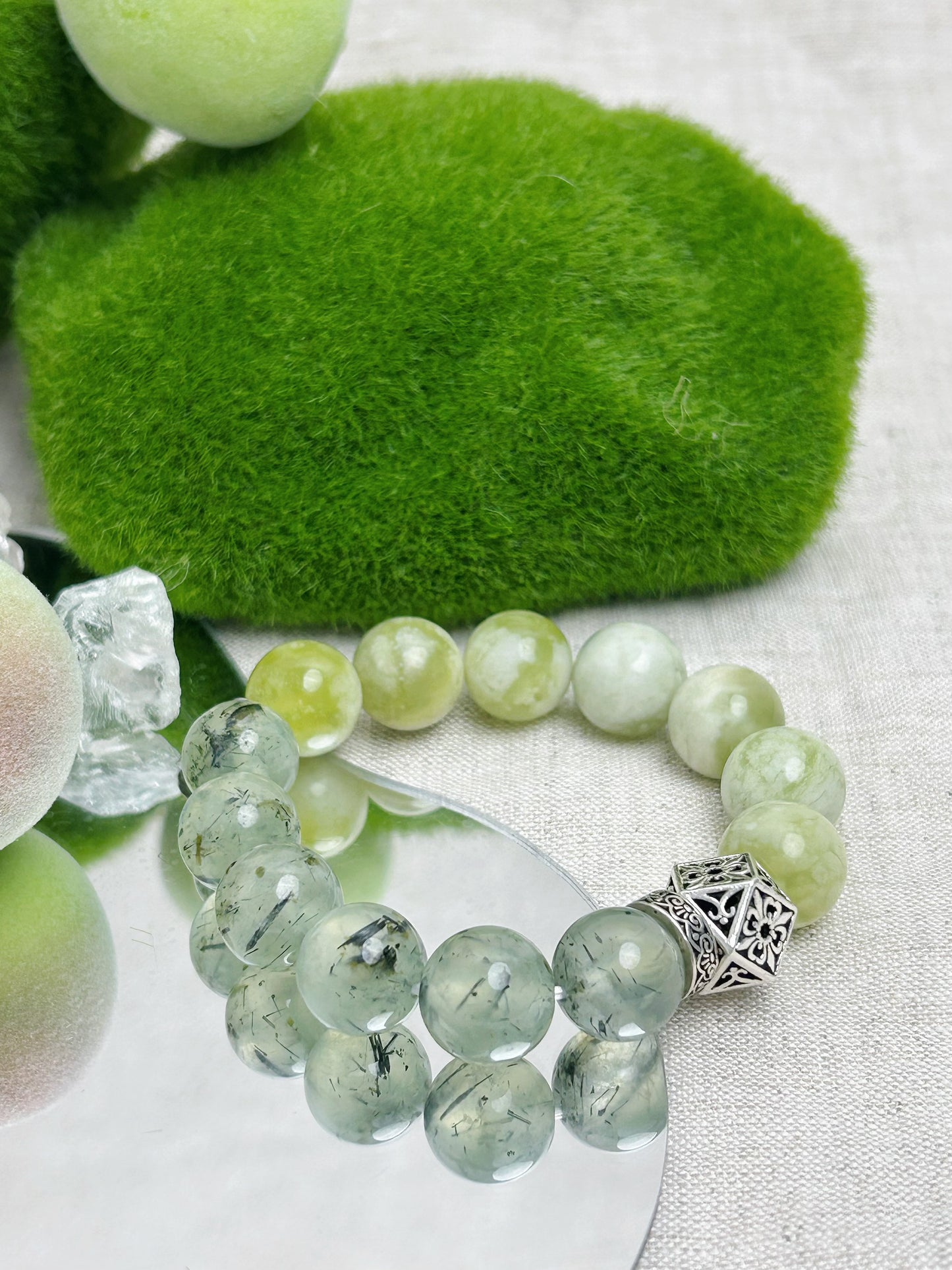 Verdant Veil - Serpentine jade & Prehnite Bracelet