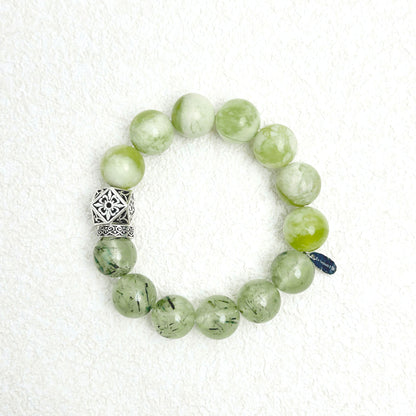Verdant Veil - Serpentine jade & Prehnite Bracelet
