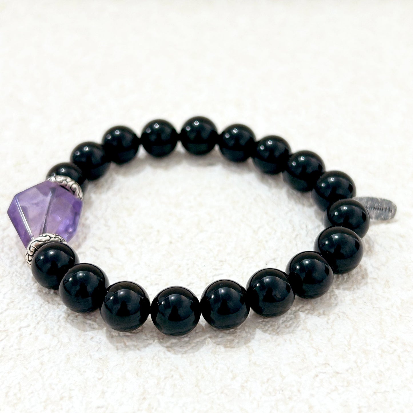 Luminous Whispers – Black Tourmaline & Amethyst Bracelet