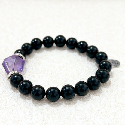 Luminous Whispers – Black Tourmaline & Amethyst Bracelet